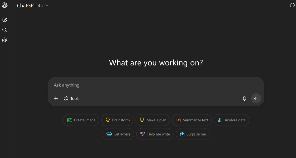 ChatGPT Dark English interface